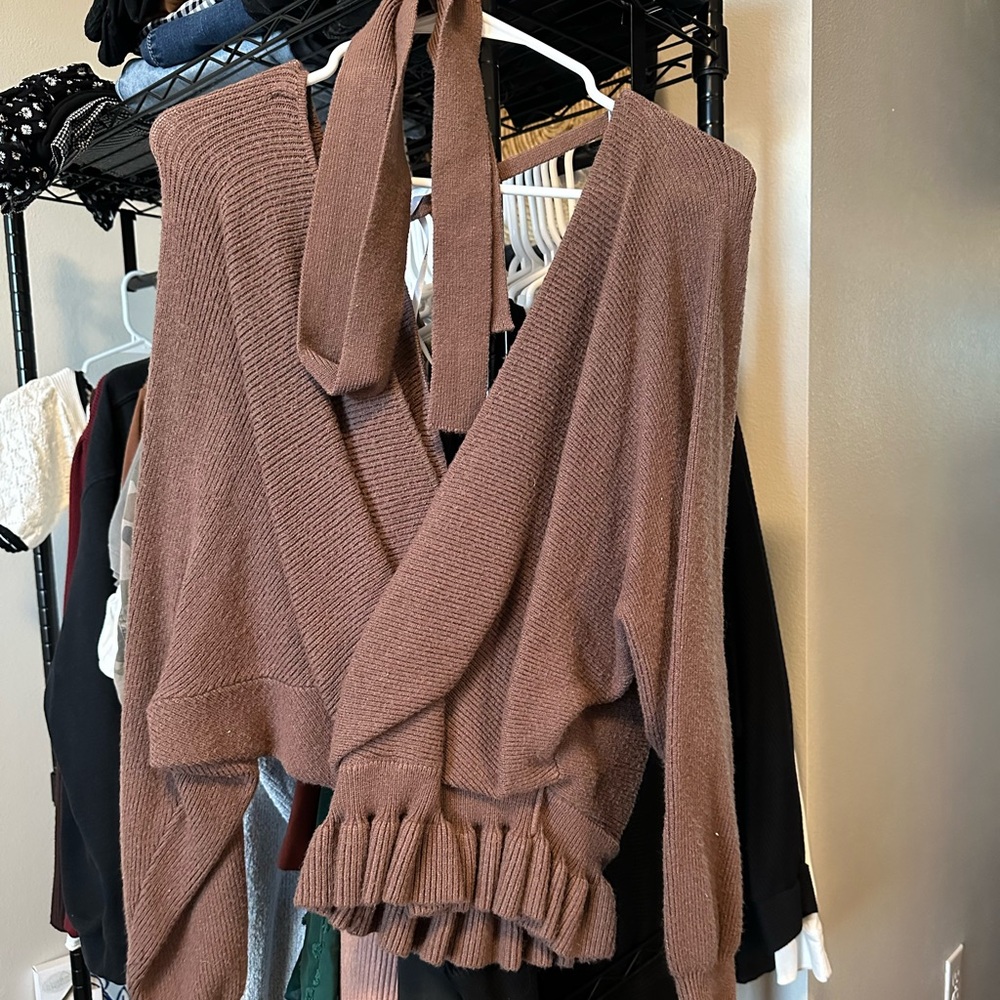 LuLus Twist Sweater Top with waist belt